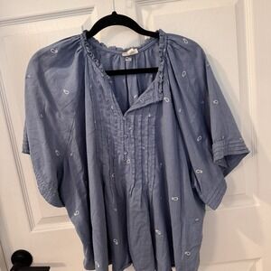 A.n.a. Linen blend boho blouse 2XL paisley embroidered cropped pleats ruffles‎